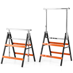 2 Pack Heavy Duty Metal Folding Saw Horses with Adjustable Height-Orange