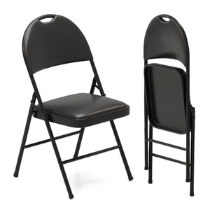 2 Pack Padded Folding Chairs with Metal Frame and Carry Handle-Black by DirectDeals