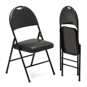 2 Pack Padded Folding Chairs with Metal Frame and Carry Handle-Black