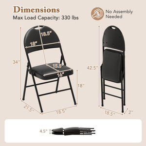 2 Pack Padded Folding Chairs with Metal Frame and Carry Handle-Black by DirectDeals