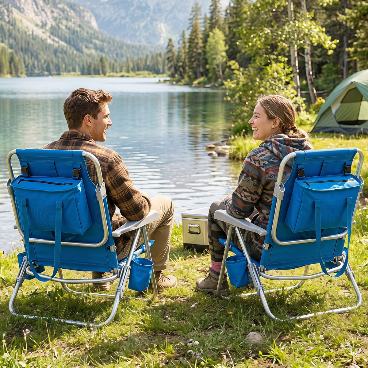 2 Pack Portable Folding Beach Chair with 7-Position Backrest-Navy