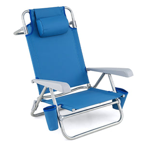 2 Pack Portable Folding Beach Chair with 7-Position Backrest-Navy