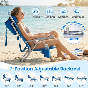 2 Pack Portable Folding Beach Chair with 7-Position Backrest-Navy