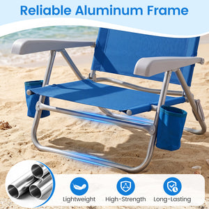 2 Pack Portable Folding Beach Chair with 7-Position Backrest-Navy