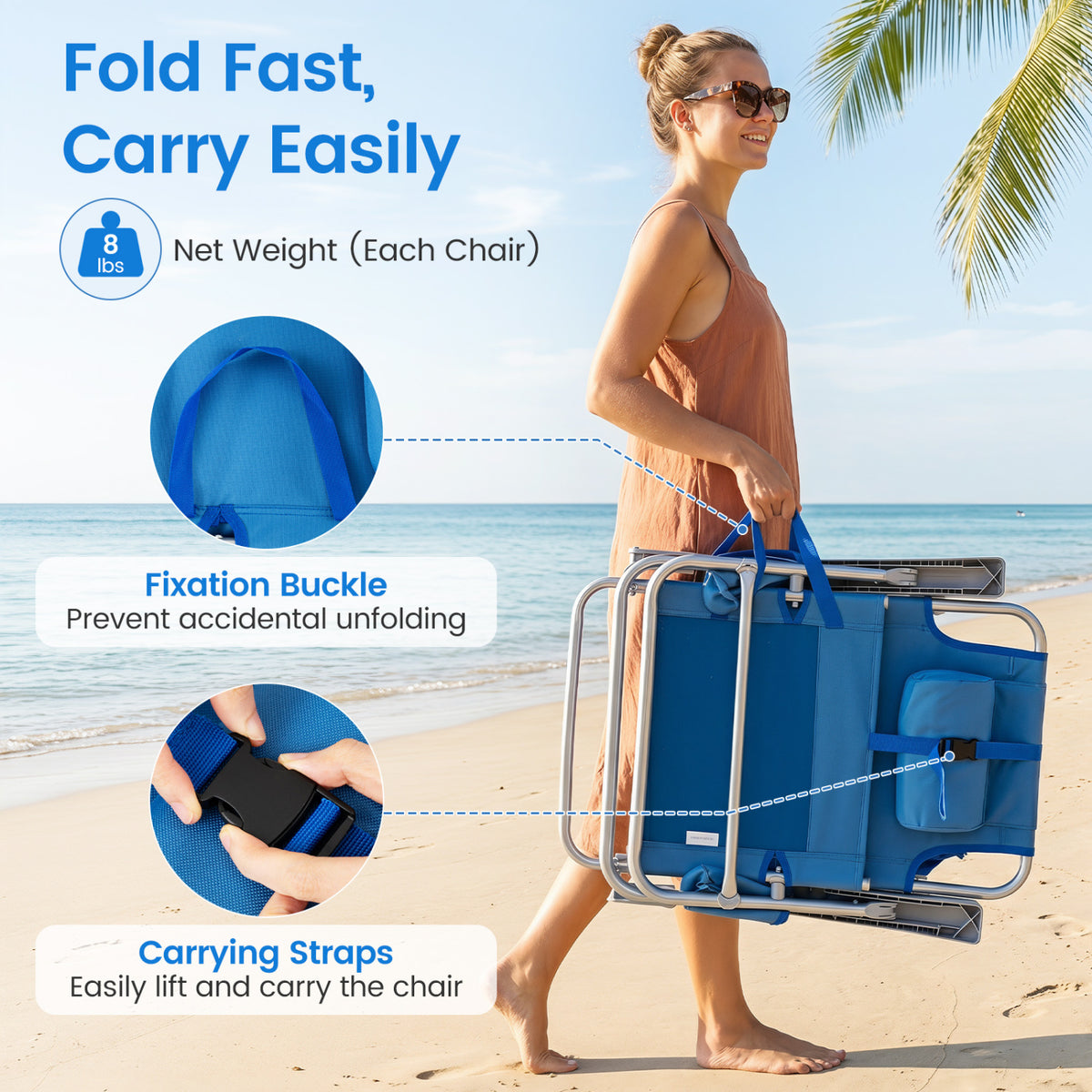 2 Pack Portable Folding Beach Chair with 7-Position Backrest-Navy