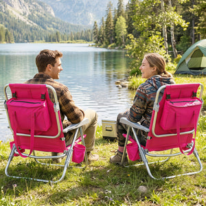 2 Pack Portable Folding Beach Chair with 7-Position Backrest-Pink