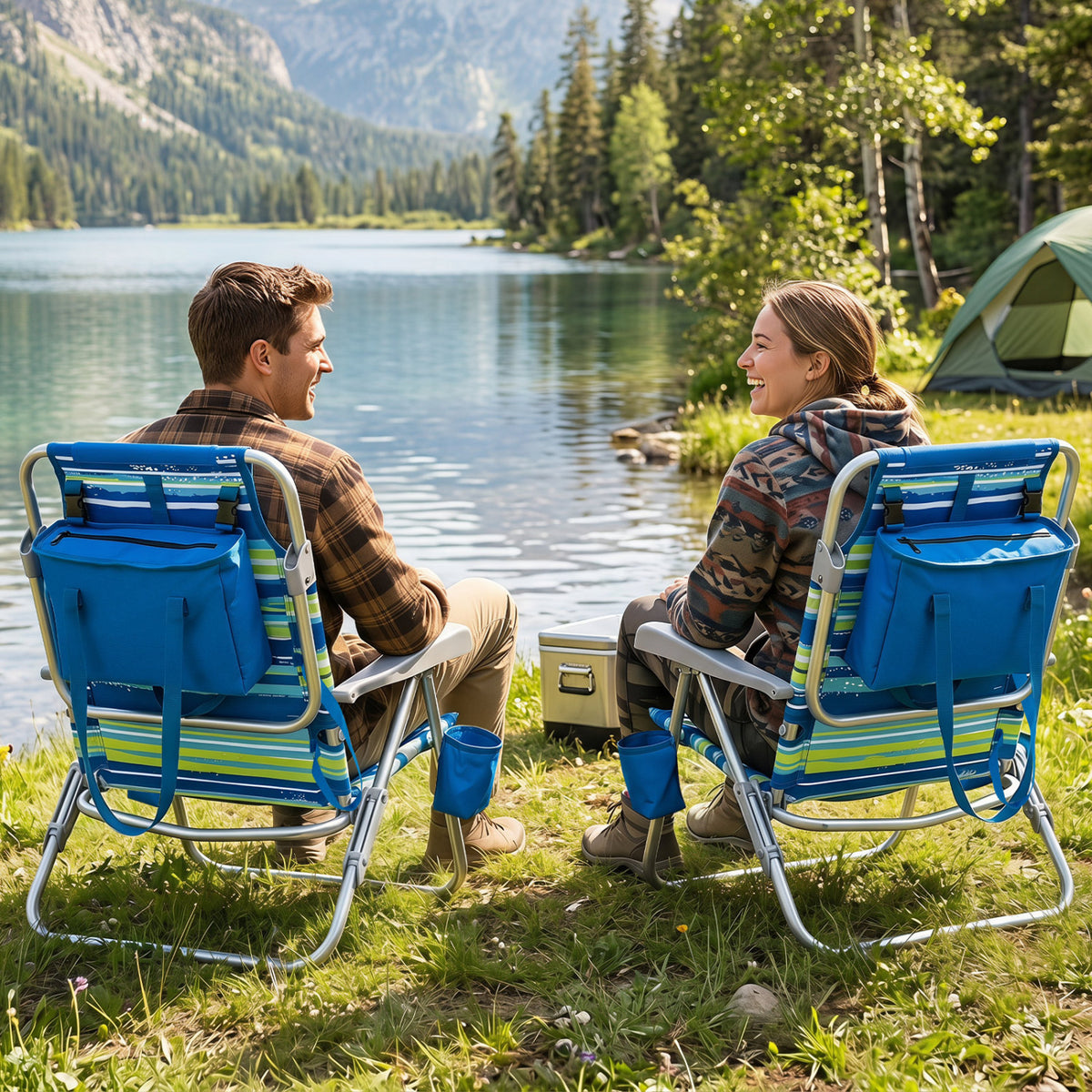 2 Pack Portable Folding Beach Chair with 7-Position Backrest-Blue