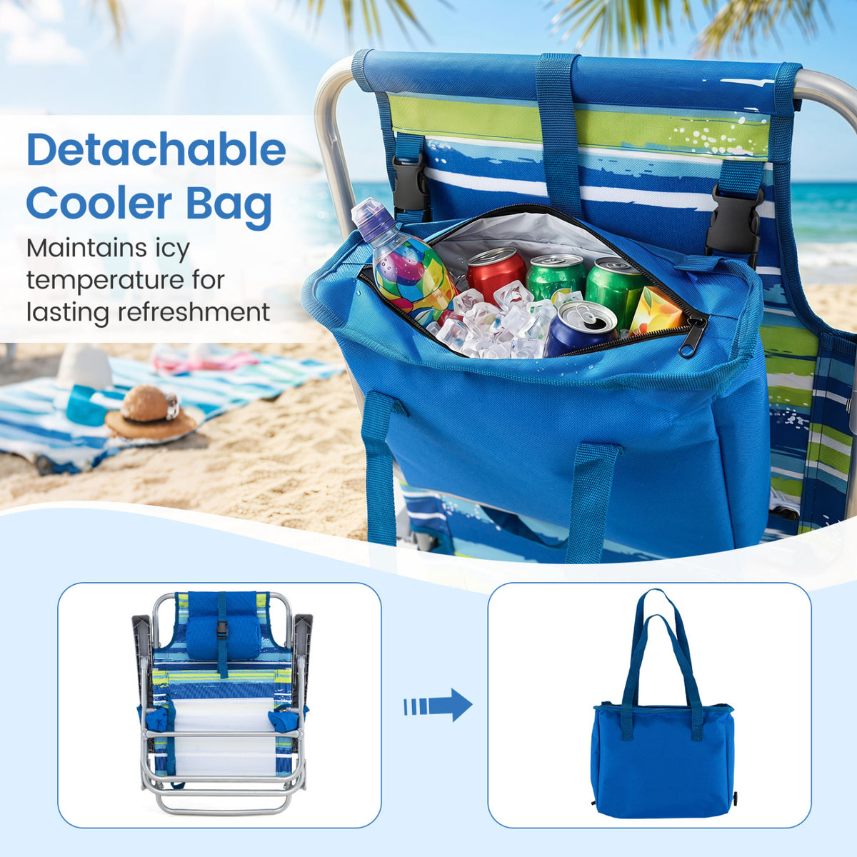 2 Pack Portable Folding Beach Chair with 7-Position Backrest-Blue