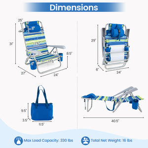 2 Pack Portable Folding Beach Chair with 7-Position Backrest-Blue