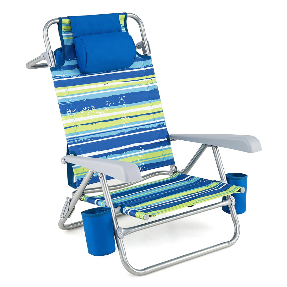 2 Pack Portable Folding Beach Chair with 7-Position Backrest-Blue