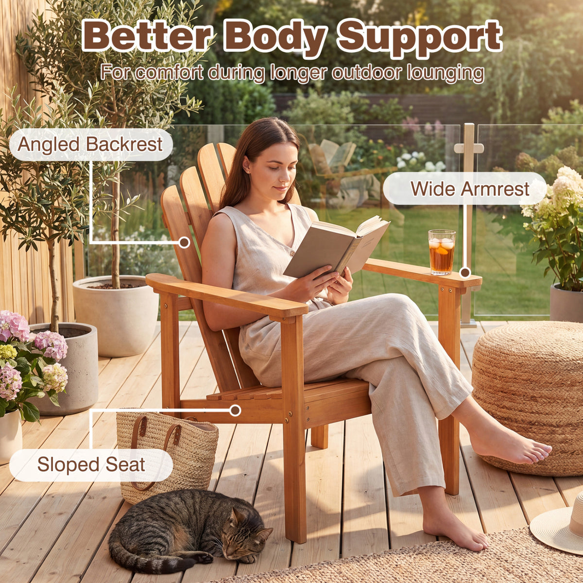 2-Pack Stackable Adirondack Chairs with Solid Acacia Wood for Patio