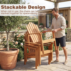 2-Pack Stackable Adirondack Chairs with Solid Acacia Wood for Patio