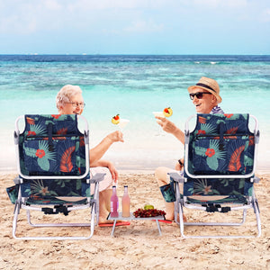 2 Packs 5-Position Outdoor Folding Backpack Beach Table Chair Reclining Chair Set-Green