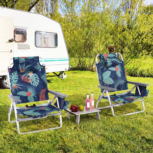 2 Packs 5-Position Outdoor Folding Backpack Beach Table Chair Reclining Chair Set-Green