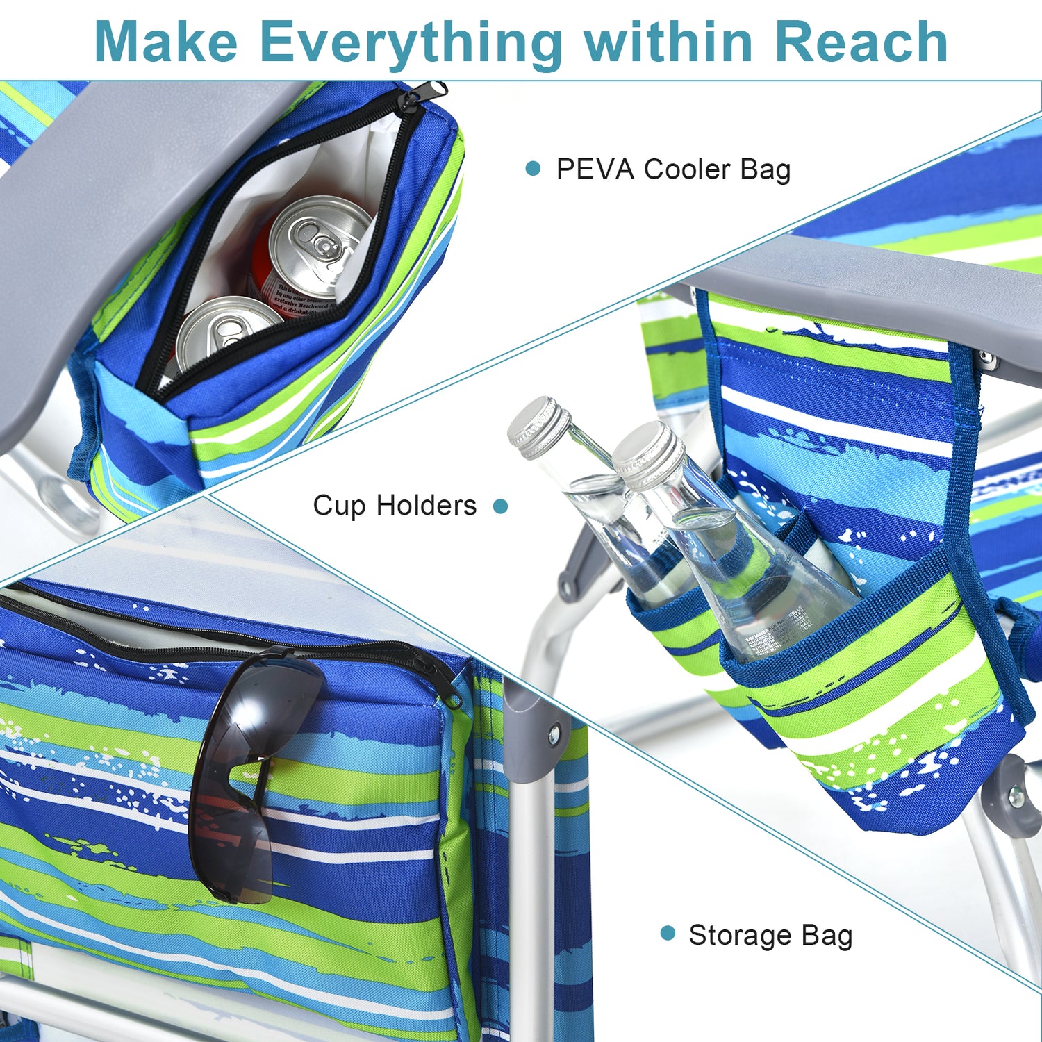 2 Packs 5-Position Outdoor Folding Backpack Beach Table Chair Reclining Chair Set-Blue
