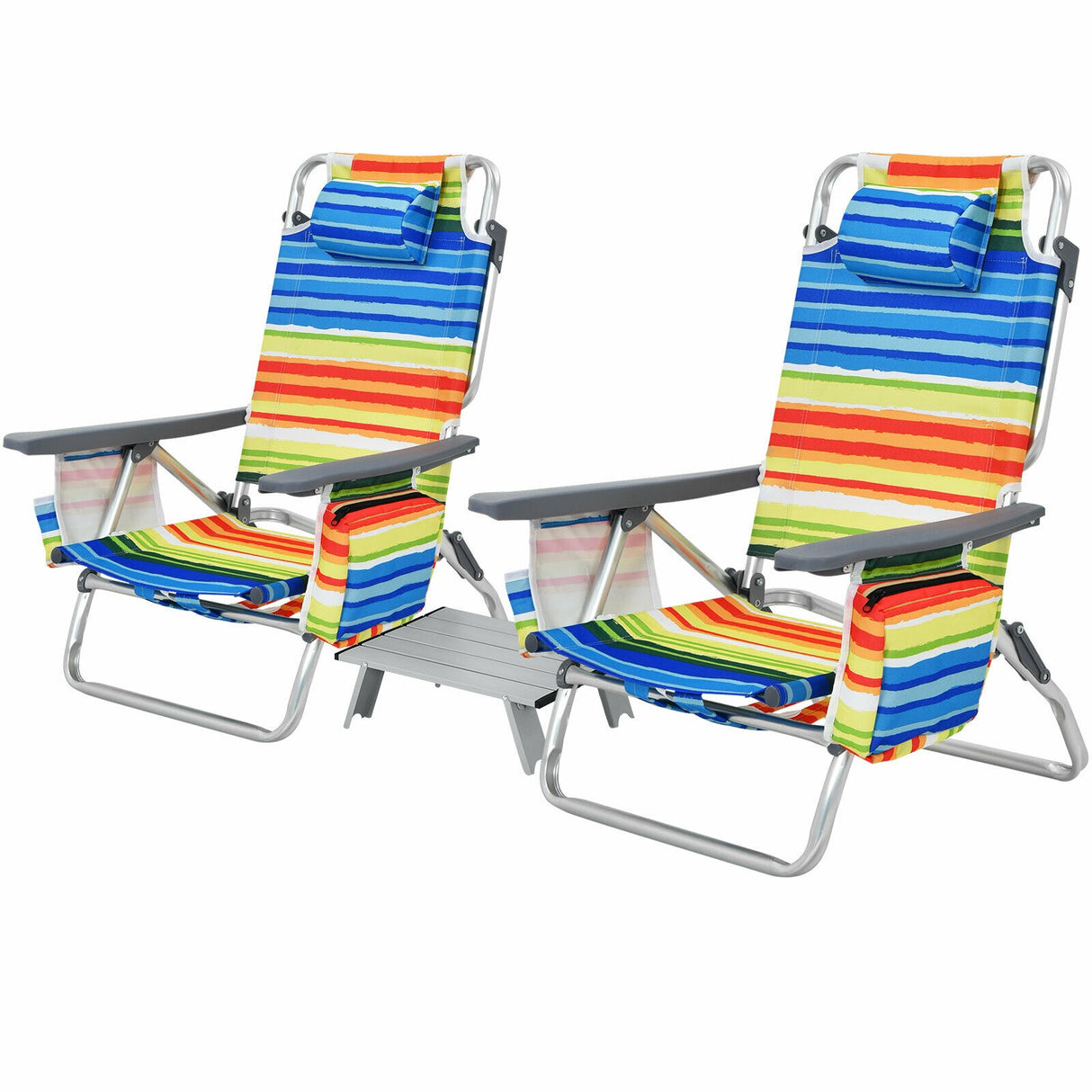 2 Packs 5-Position Outdoor Folding Backpack Beach Table Chair Reclining Chair Set-Blue