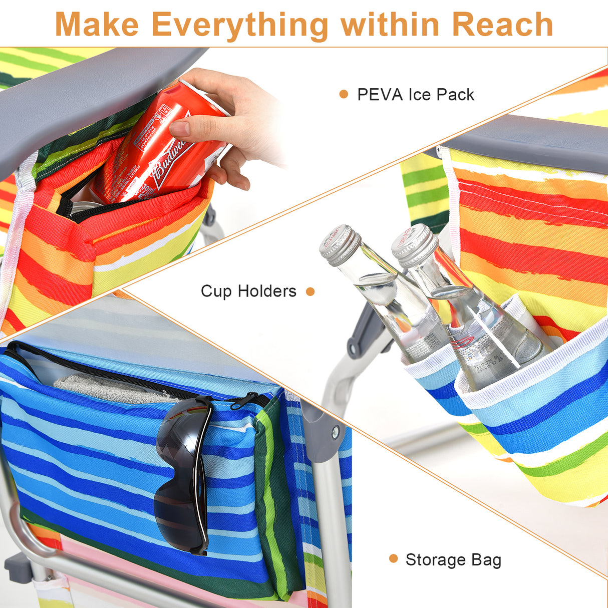 2 Packs 5-Position Outdoor Folding Backpack Beach Table Chair Reclining Chair Set-Blue