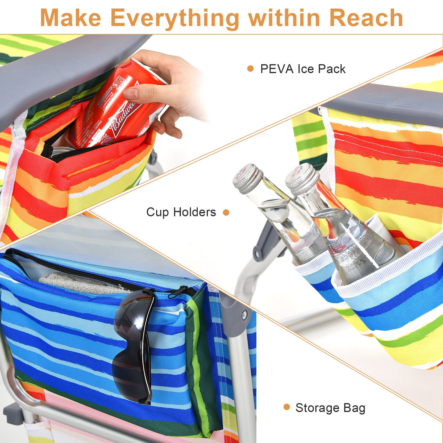 2 Packs 5-Position Outdoor Folding Backpack Beach Table Chair Reclining Chair Set-Blue