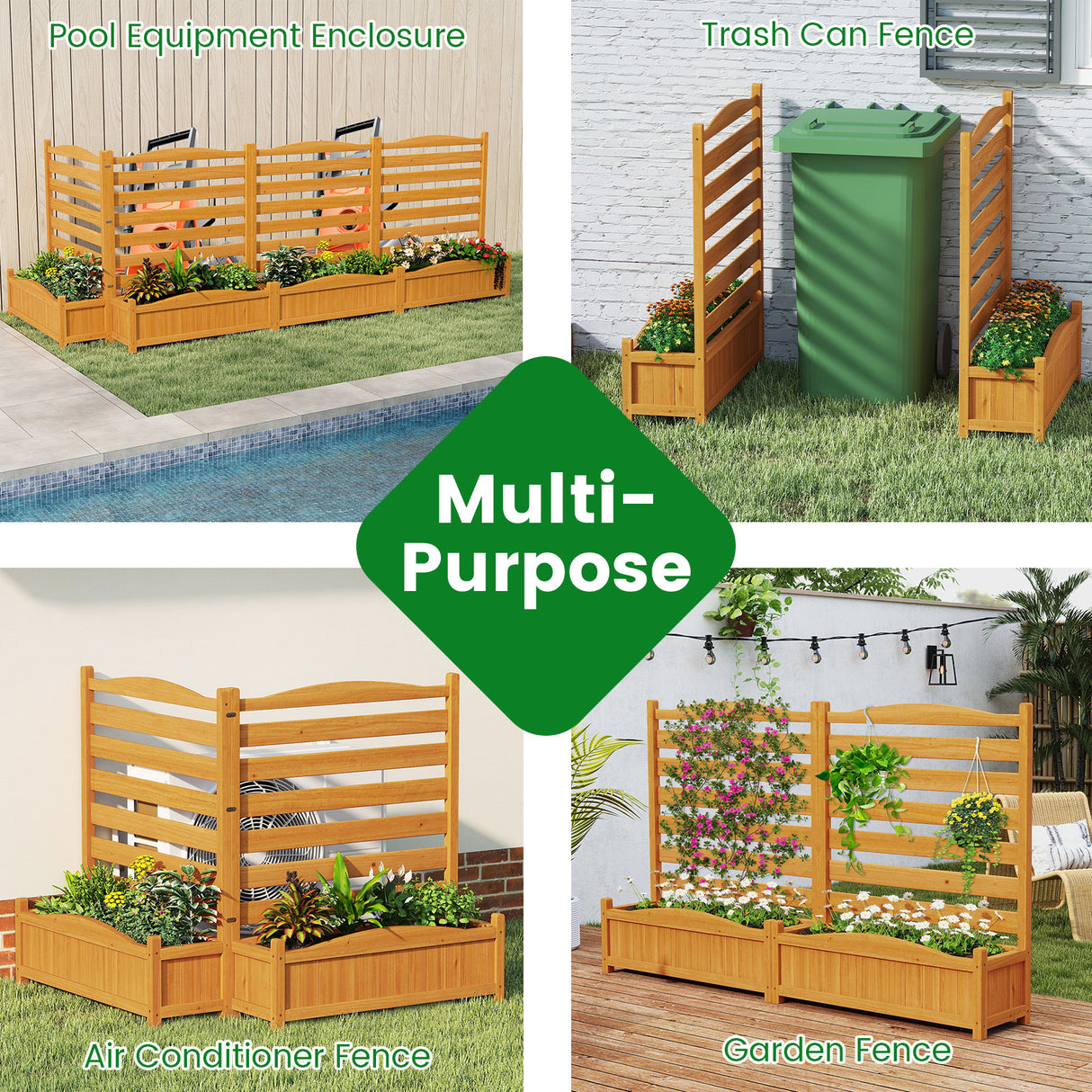 2-Panel Freestanding Outdoor Wood Privacy Screen-Yellow