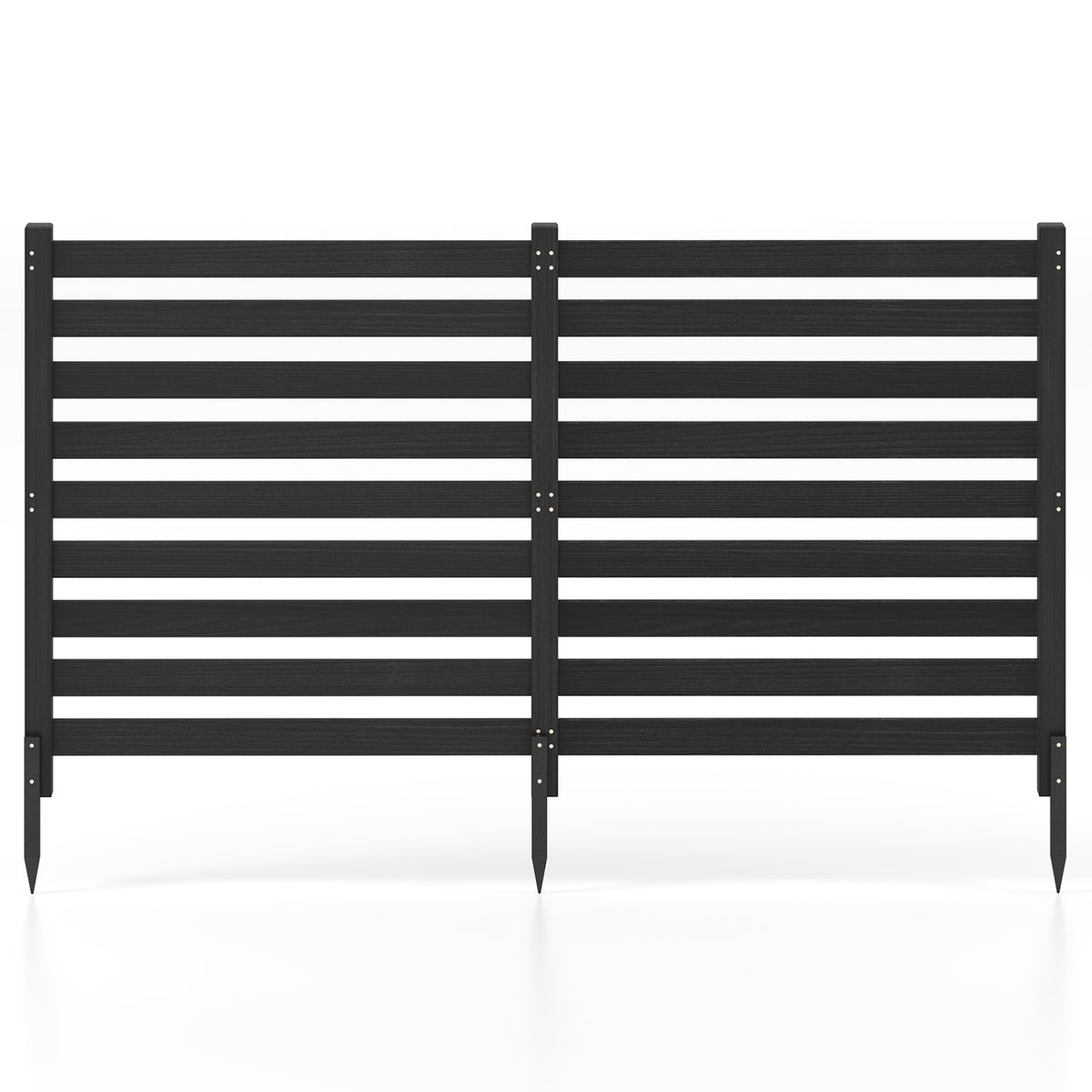2-Panel Wooden Outdoor Privacy Fence with Ground Stakes-Black