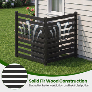 2-Panel Wooden Outdoor Privacy Fence with Ground Stakes-Black