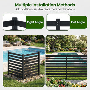 2-Panel Wooden Outdoor Privacy Fence with Ground Stakes-Black