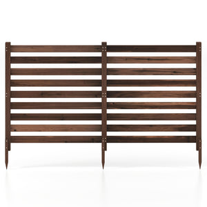 2-Panel Wooden Outdoor Privacy Fence with Ground Stakes-Brown