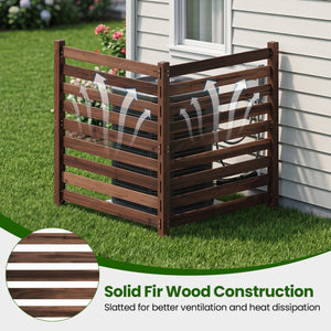 2-Panel Wooden Outdoor Privacy Fence with Ground Stakes-Brown
