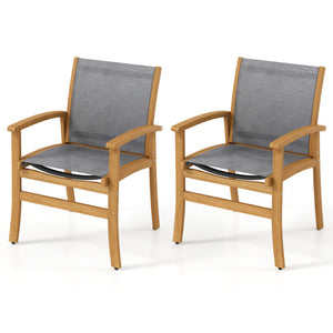 Set of 2 Patio Dining Chairs with Breathable Fabric and Acacia Wood Frame