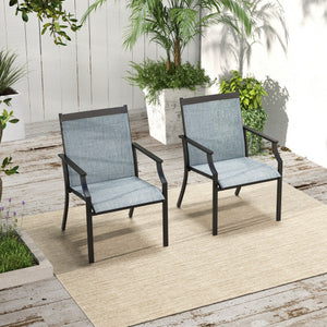 2 Piece Patio Dining Chairs Large Outdoor Chairs with Breathable Seat and Metal Frame-Blue