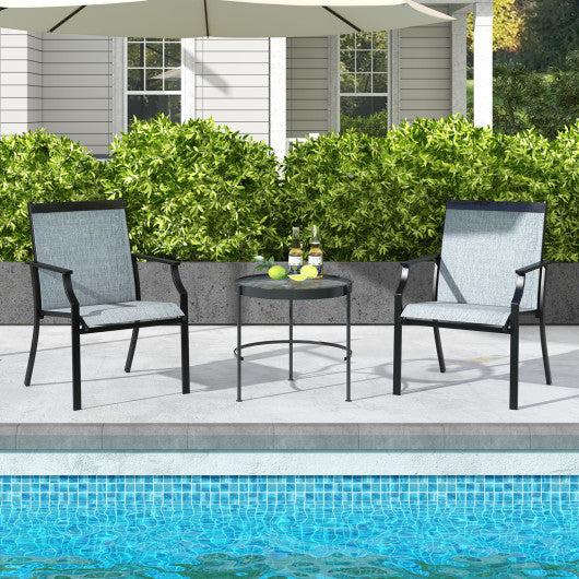2 Piece Patio Dining Chairs Large Outdoor Chairs with Breathable Seat and Metal Frame-Blue