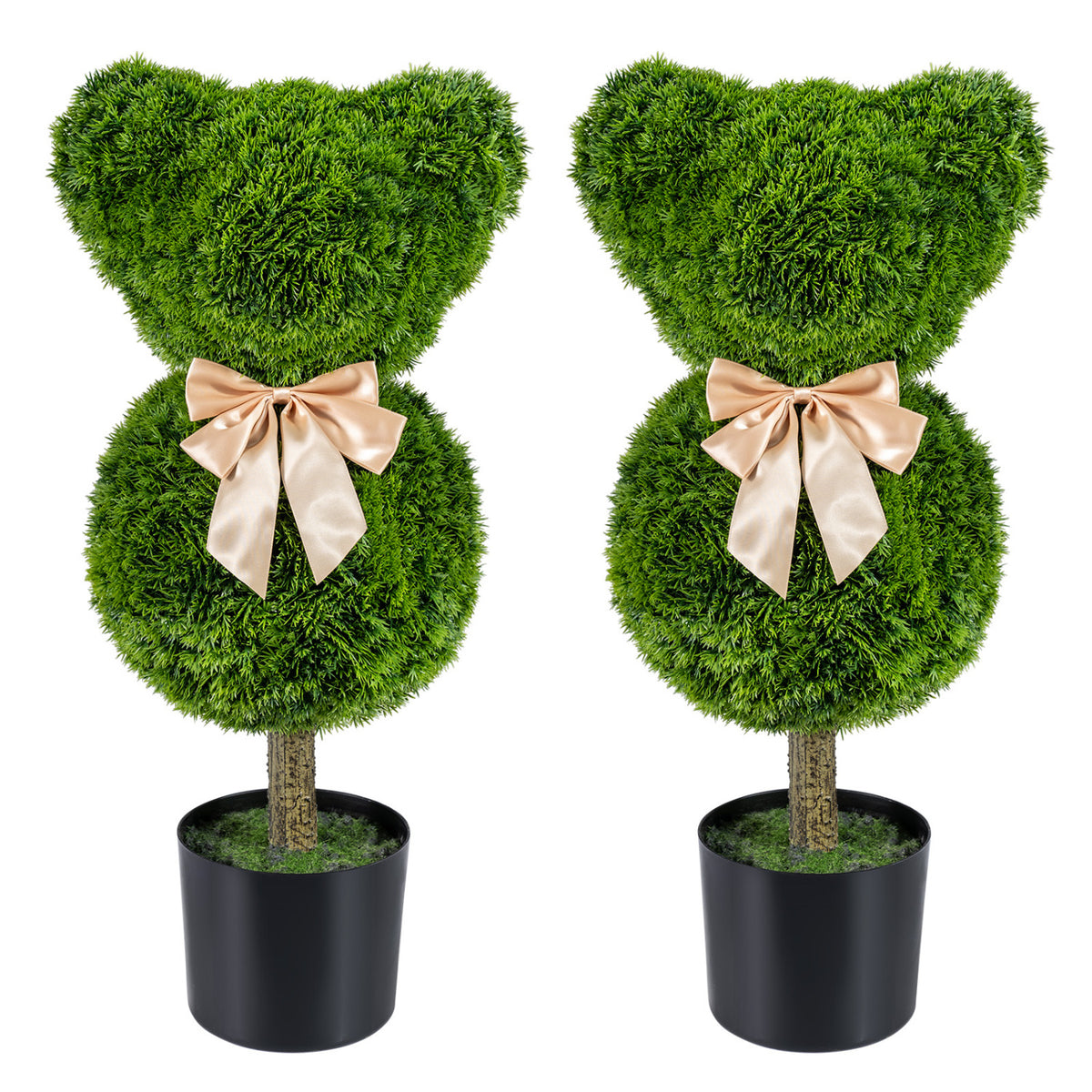 2 Pieces Bear Topiary Trees with Pots Sun-resistant Bear-Shaped Boxwood Faux Plants