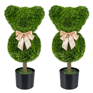 2 Pieces Bear Topiary Trees with Pots Sun-resistant Bear-Shaped Boxwood Faux Plants