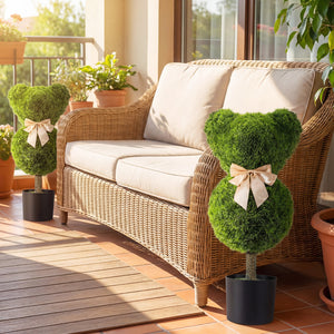 2 Pieces Bear Topiary Trees with Pots Sun-resistant Bear-Shaped Boxwood Faux Plants
