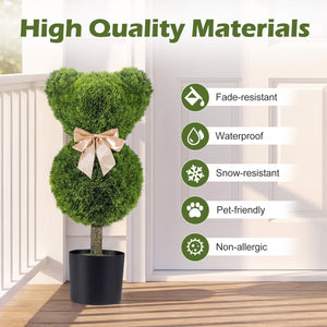 2 Pieces Bear Topiary Trees with Pots Sun-resistant Bear-Shaped Boxwood Faux Plants