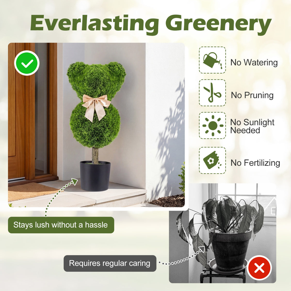 2 Pieces Bear Topiary Trees with Pots Sun-resistant Bear-Shaped Boxwood Faux Plants