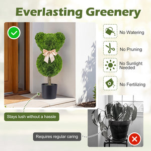 2 Pieces Bear Topiary Trees with Pots Sun-resistant Bear-Shaped Boxwood Faux Plants