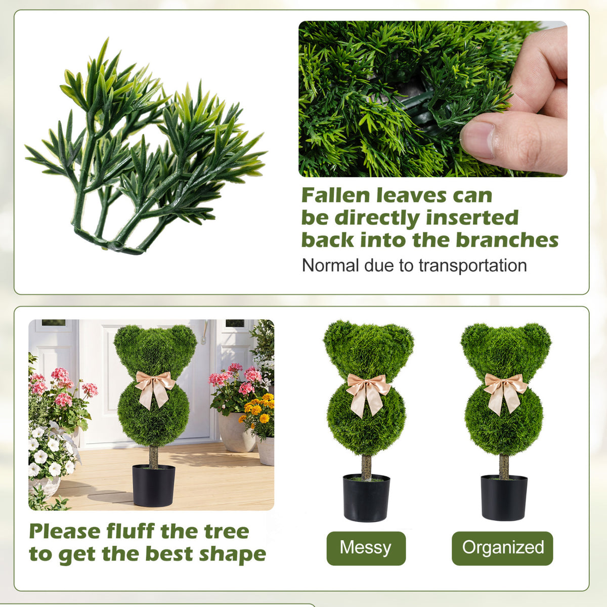 2 Pieces Bear Topiary Trees with Pots Sun-resistant Bear-Shaped Boxwood Faux Plants