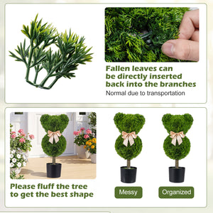 2 Pieces Bear Topiary Trees with Pots Sun-resistant Bear-Shaped Boxwood Faux Plants