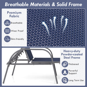 2 Pcs Outdoor Patio Lounge Chair Chaise Fabric with Adjustable Reclining Armrest-Navy
