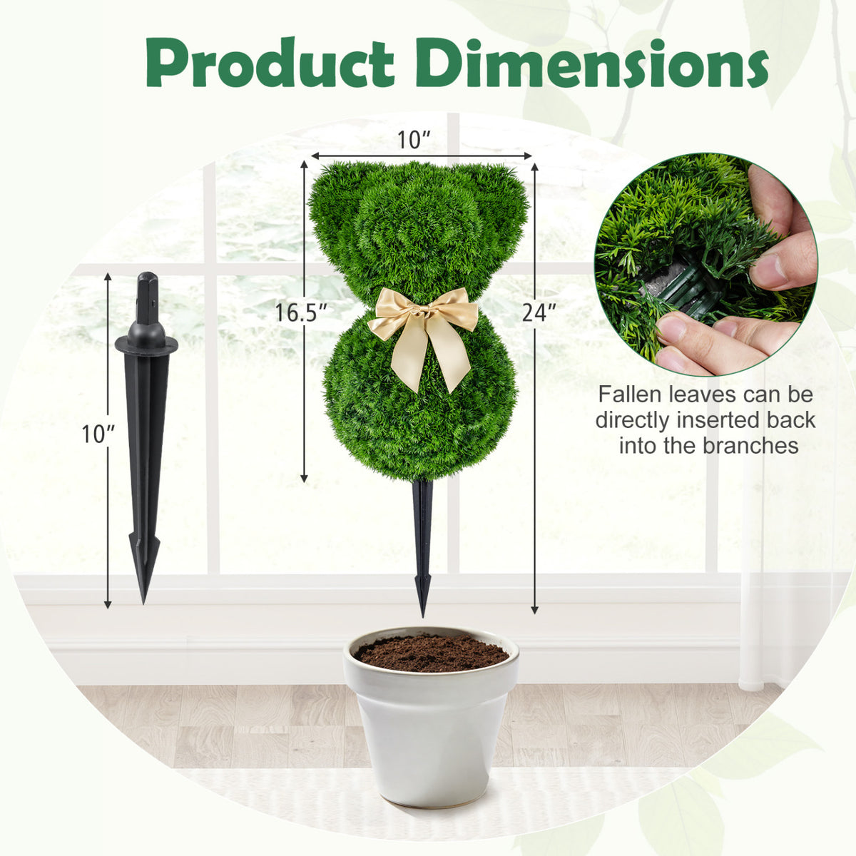 2 Pieces Teddy Bear Topiary Trees Sun-resistant Faux Boxwood Plants with Bowknot