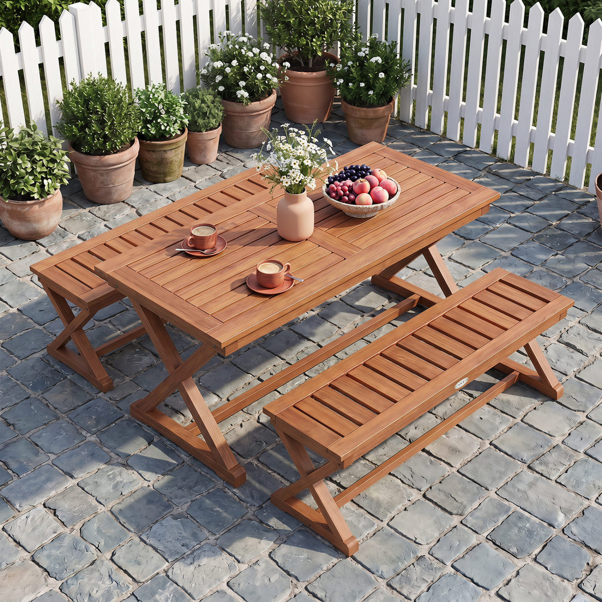 2-Person 44" Solid Wood Outdoor Bench with Slatted Seat for Patio Park Balcony-2 Piece