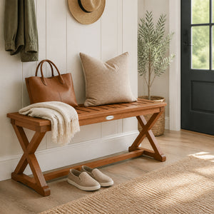 2-Person 44" Solid Wood Outdoor Bench with Slatted Seat for Patio Park Balcony-2 Piece