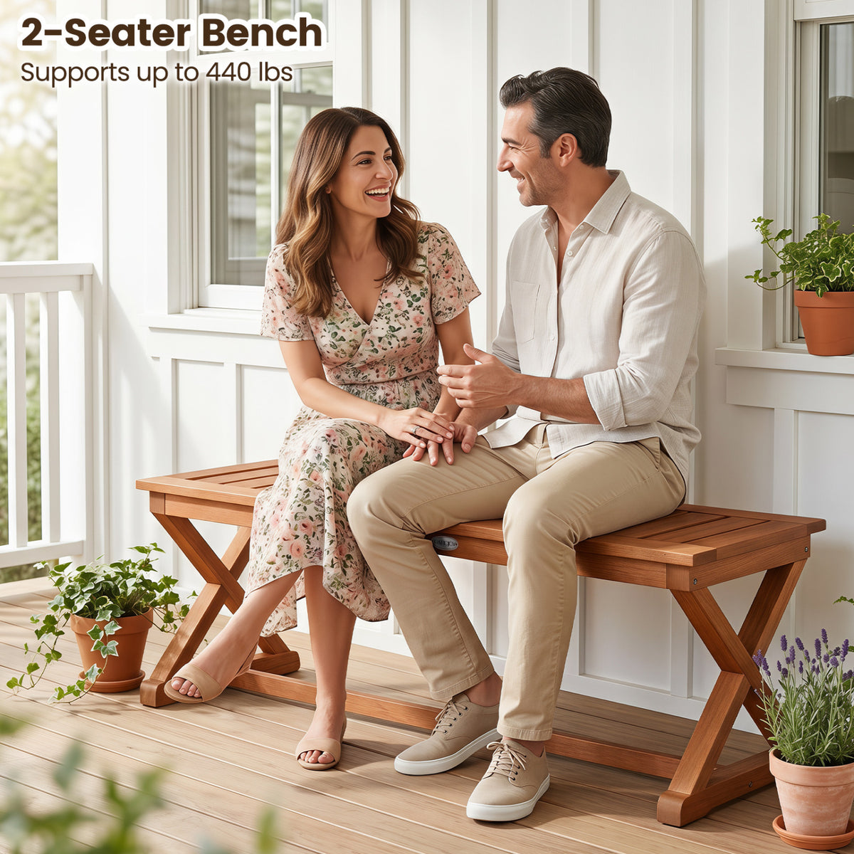 2-Person 44" Solid Wood Outdoor Bench with Slatted Seat for Patio Park Balcony-2 Piece