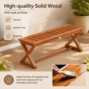 2-Person 44" Solid Wood Outdoor Bench with Slatted Seat for Patio Park Balcony-2 Piece