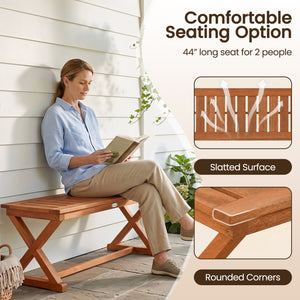 2-Person 44" Solid Wood Outdoor Bench with Slatted Seat for Patio Park Balcony-2 Piece