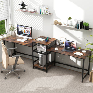 2-Person Computer Desk with Power Outlet and Printer Stand-Rustic Brown