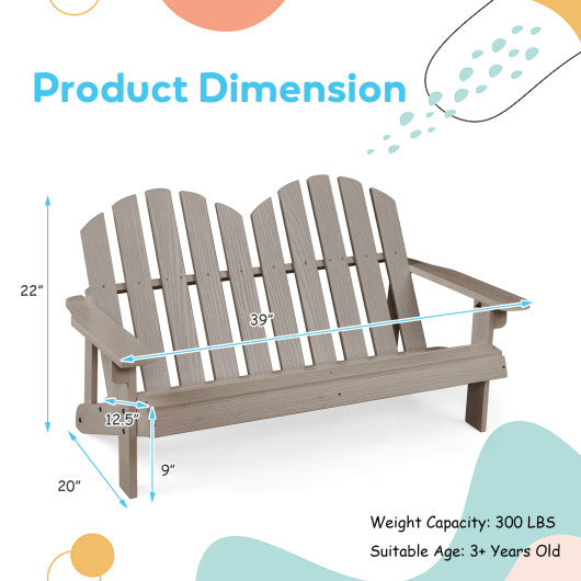 2 Person Fir Wood Adirondack Chair with High Backrest-Gray