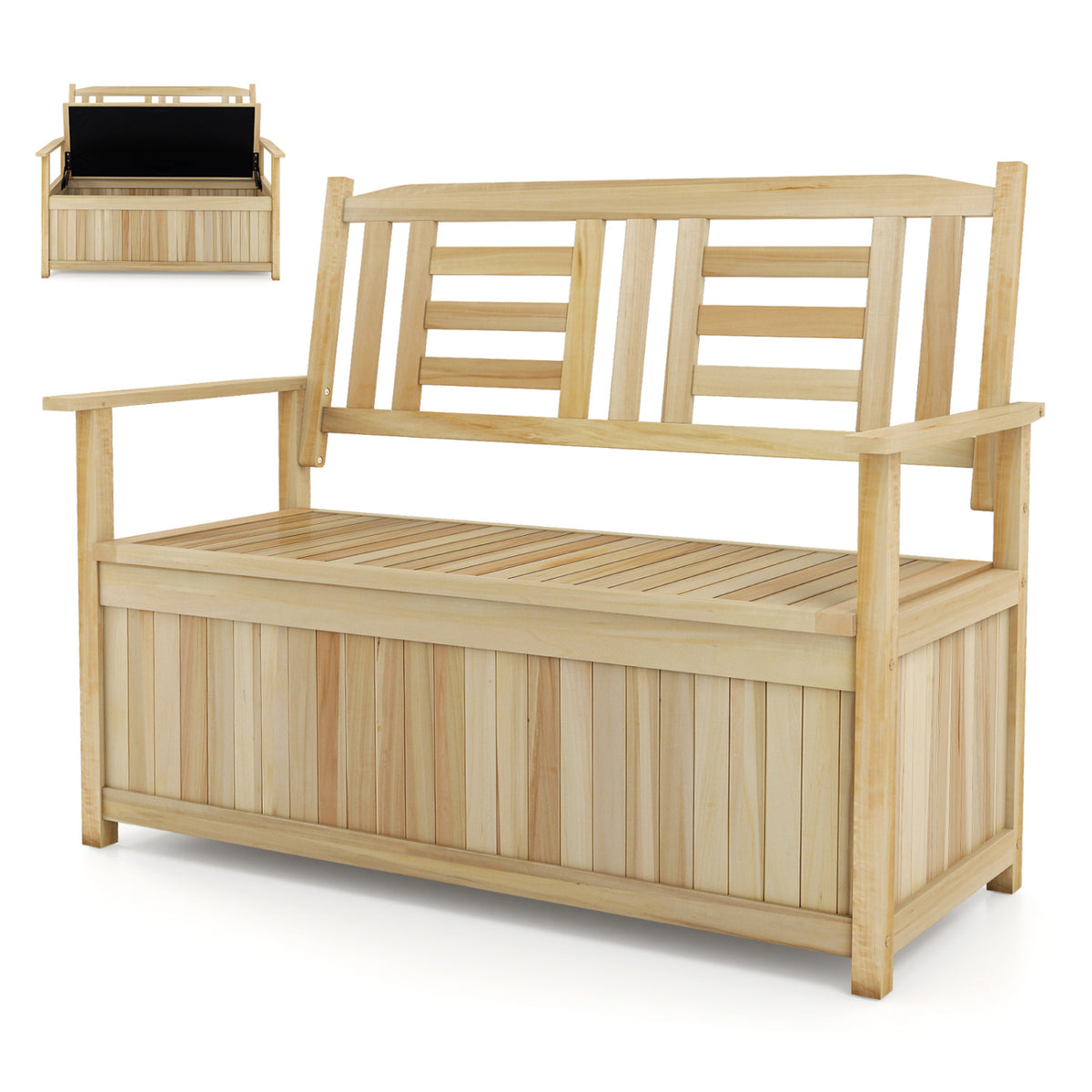 2-Person Garden Bench with 49 Gal Storage Bench and Backrest ï»¿-Natural