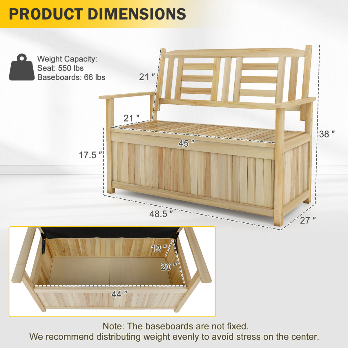 2-Person Garden Bench with 49 Gal Storage Bench and Backrest ï»¿-Natural